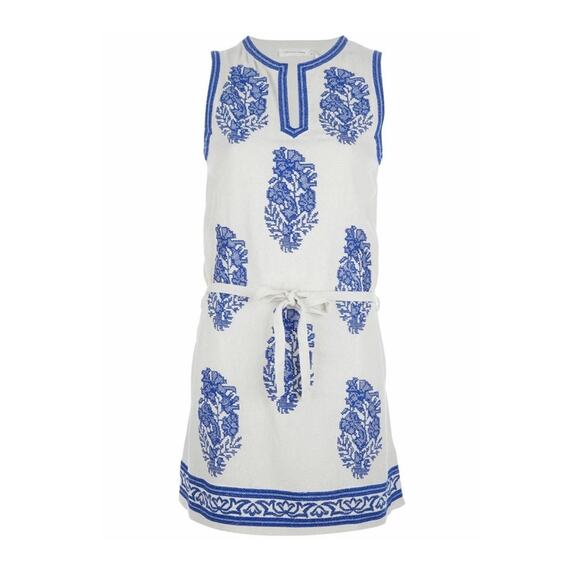 Isabel Marant Étoile Dita Silk Noil Blue Embroidered Dress Size 4 US / 36 FR - Picture 1 of 12
